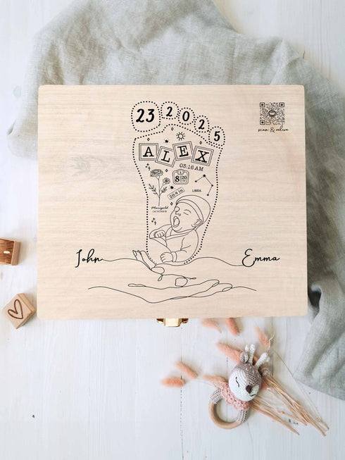 Personalized Baby Footprint Memory Box with Birth Details